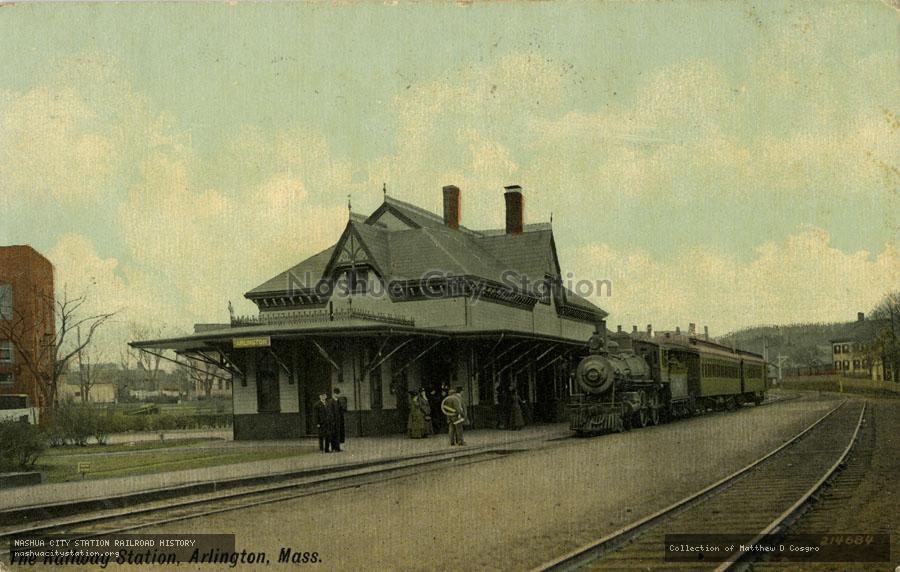 Postcard: The Railway Station, Arlington, MA